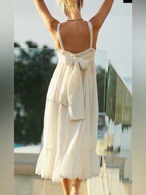 PQ SWIM IVORY EMERY METALLIC RESORT COVERUP DRESS BACK TIE NWT SZ XS/S